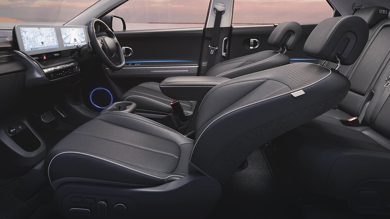 Designed exclusively for EVs, the futuristic-style seats have a slimmer profile that helps magnify the feeling of openness and spaciousness inside the cabin.